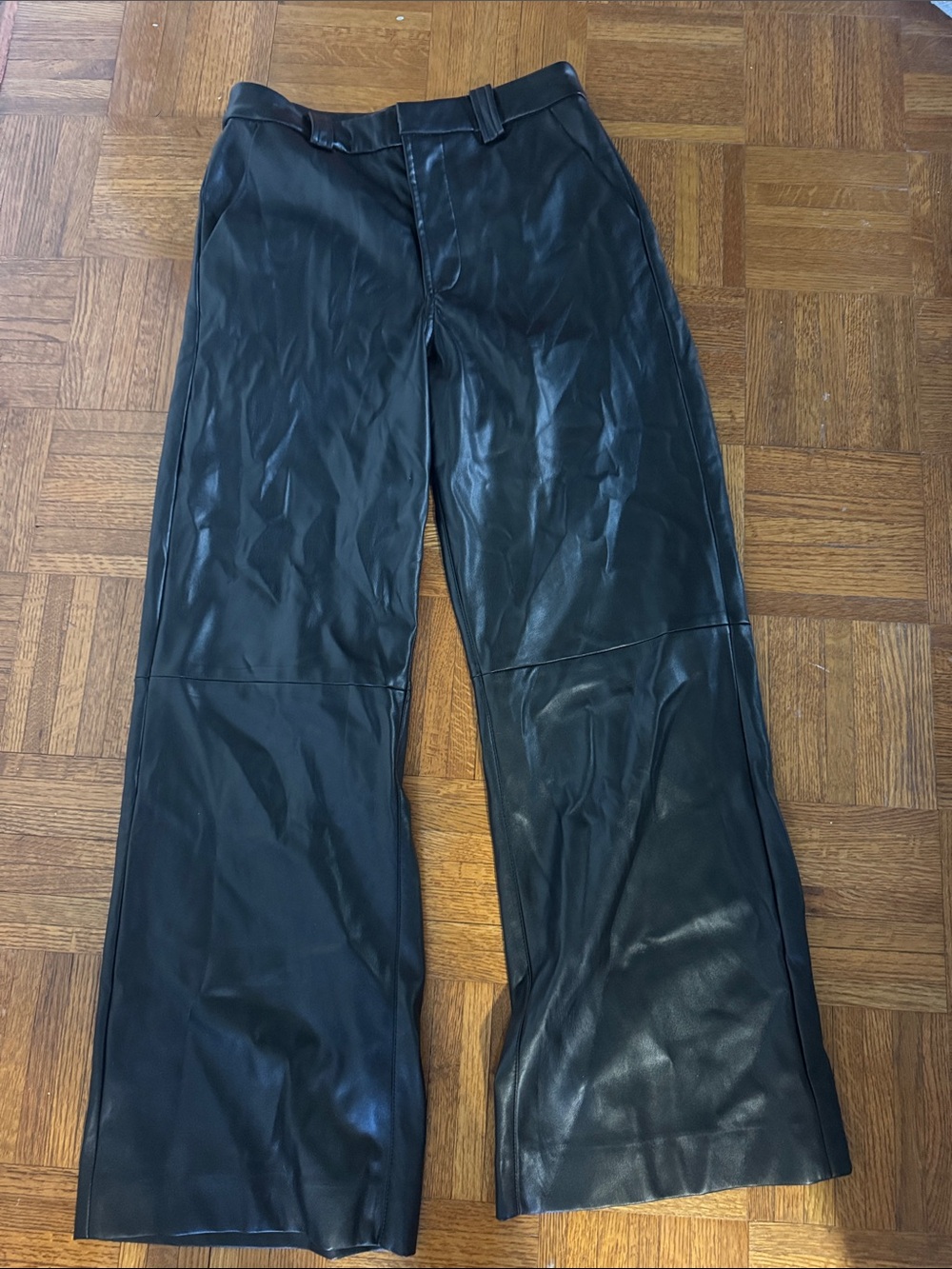 Joe's Jeans Black Faux Leather Waistband Detail wide leg style
